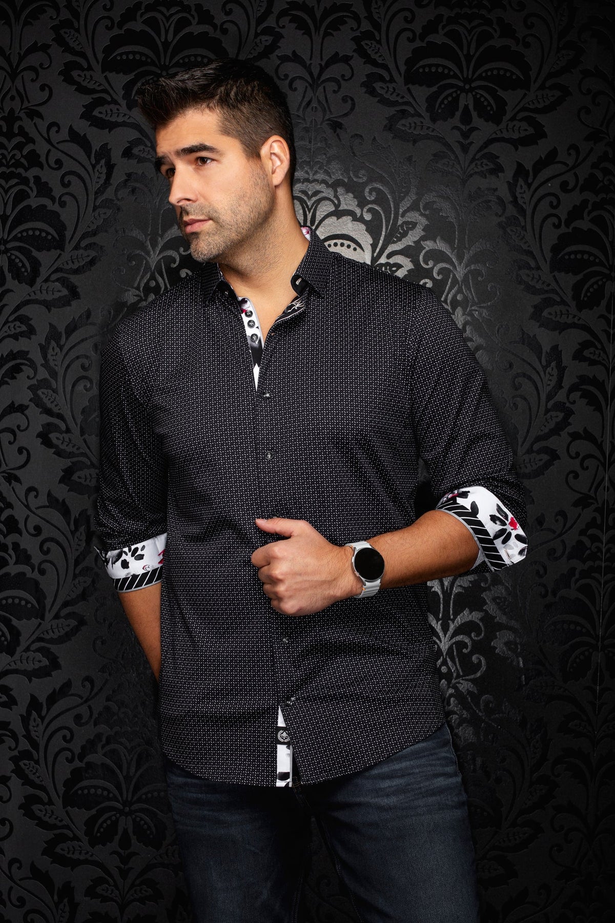 Chemise manches longues en Knit extensible pour homme par Au Noir | STONEHILL Noir | Boutique Vvög, inventaire complet de la marque Au Noir