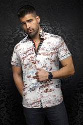 Short sleeve shirt for men by Au Noir | SUAREZ(SS) White Beige | Boutique Vvög, complete inventory of the Au Noir brand