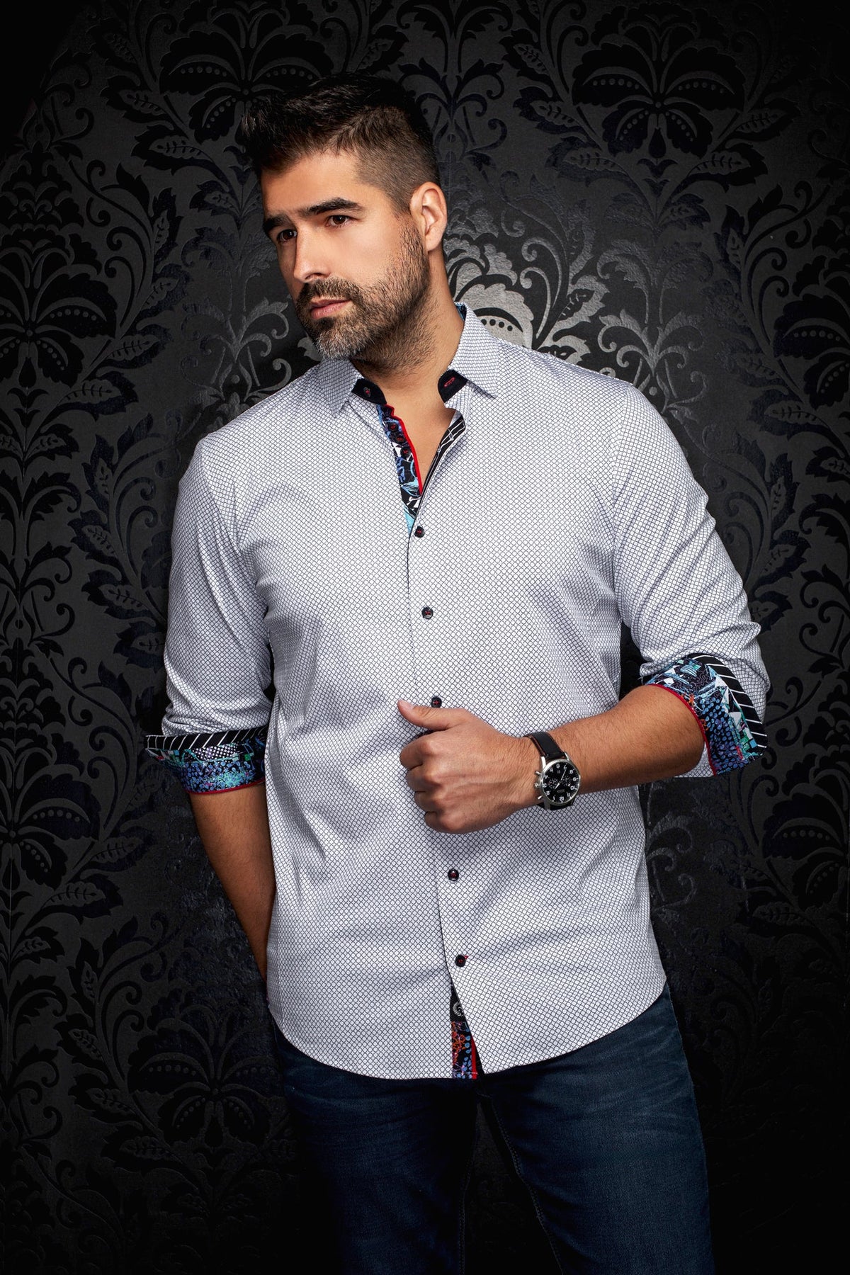 Chemise manches longues en Knit pour homme par Au Noir | SUNDANCE Blanc Noir | Boutique Vvög, inventaire complet de la marque Au Noir