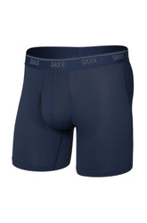 Men's navy boxer briefs with micro-dot texture and SAXX logo waistband, front product view