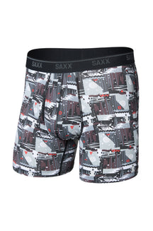 Vue avant isolée du sous-vêtement gris à motif graphique avec taille noire SAXX et poche profilée pour homme