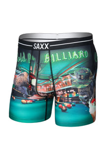 Vue produit de face d’un sous-vêtement long turquoise avec imprimé billard, bison et ceinture SAXX pour homme