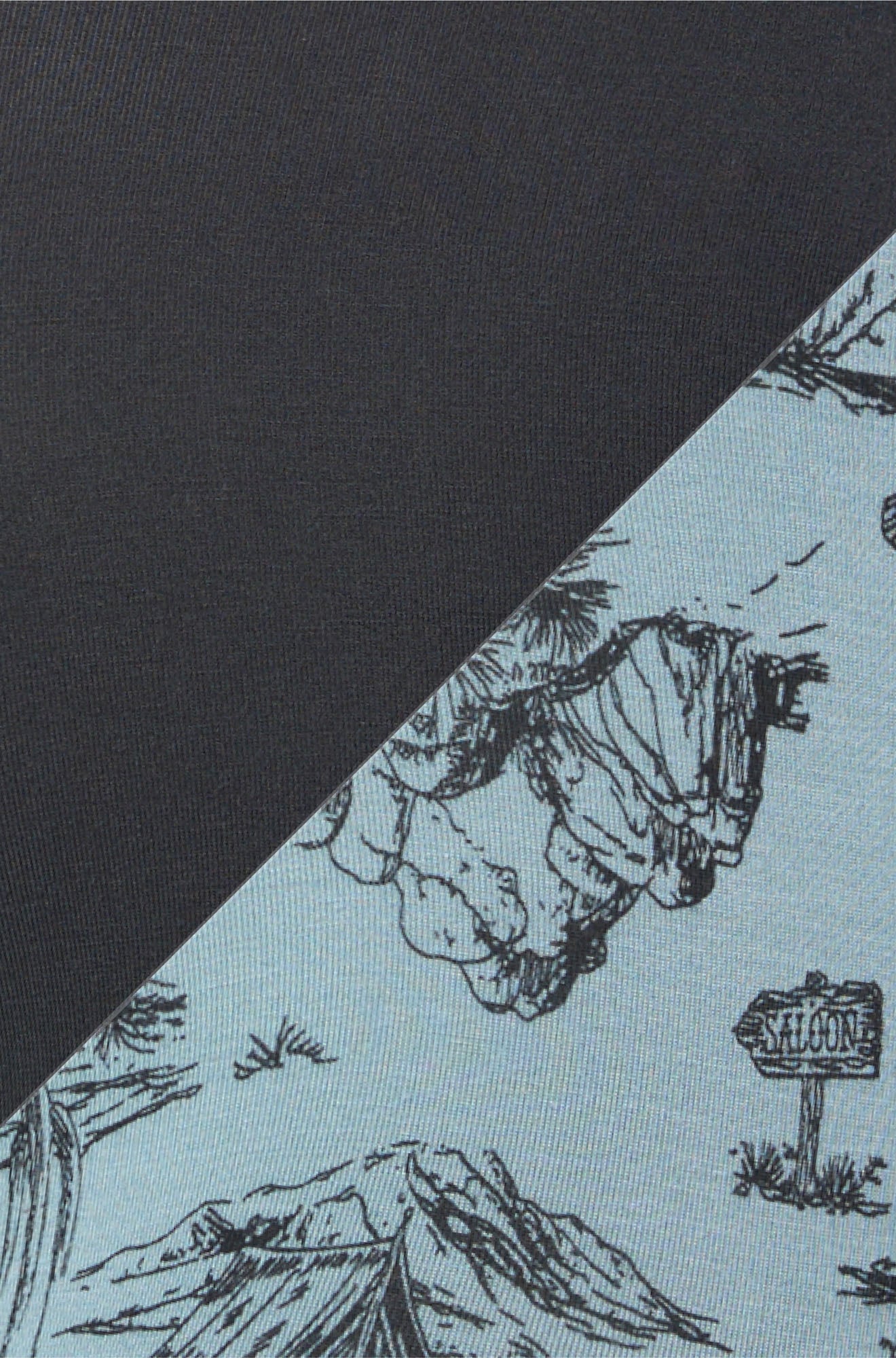 Sous-vêtement noir tricoté et tissu bleu pâle à motif désert avec tissu pour homme par Saxx, en gros plan