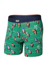 Sous-vêtement vert à motif football avec taille marine et logo pour homme par Saxx, vue de face