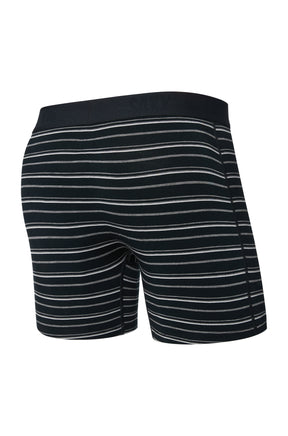 Sous-vêtement ajusté noir rayé, vue arrière isolée avec taille élastique noire et couture arrière pour homme par Saxx