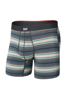 Sous-vêtement ajusté rayé sarcelle avec ceinture noire à logo et poche pour homme par Saxx, vue avant isolée