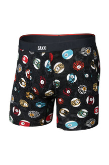 Sous-vêtement noir, vue avant du produit avec taille SAXX et imprimé de boules numérotées colorées pour homme