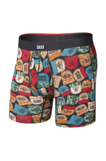 Sous-vêtement imprimé avec taille noire et casquettes multicolores pour homme par Saxx, vue avant isolée