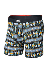 Vue produit de face d’un sous-vêtement d'hiver noir à motifs avec taille SAXX et poche contour pour homme