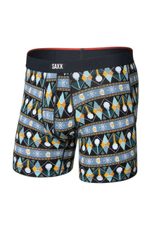 Vue produit de face d’un sous-vêtement d'hiver noir à motifs avec taille SAXX et poche contour pour homme