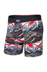 Sous-vêtement imprimé montagnes avec ceinture noire SAXX et coutures bleues pour homme, vue de face