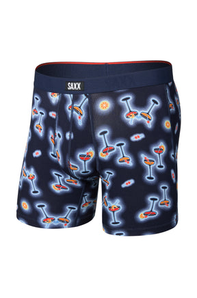 Sous-vêtement ajusté bleu marine à imprimé cocktails, vue de face avec taille élastique SAXX pour homme
