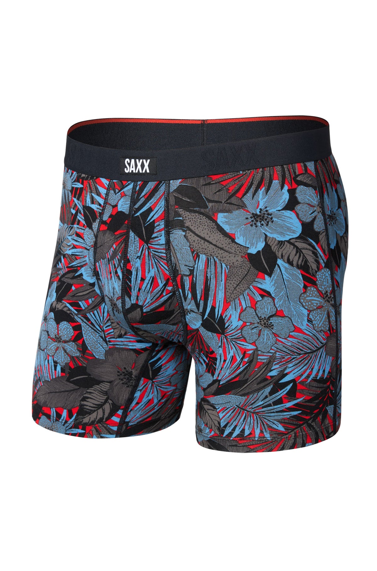 Sous-vêtement rouge à imprimé tropical avec taille noire SAXX pour homme, vue avant