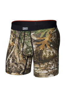 Sous-vêtement camouflage brun avec taille noire SAXX et coutures de poche pour homme, vue isolée de face