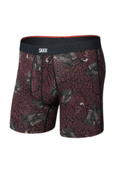 Vue produit avant d’un sous-vêtement bourgogne imprimé, taille noire SAXX et motif animal floral pour homme