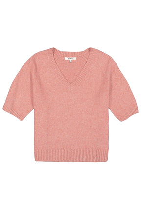 Vue isolée avant du T-Shirt en tricot rose chiné avec poignets et ourlet côtelés pour femme par Garcia