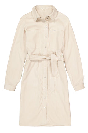 Robe manches longues côtelée crème avec ceinture et poches poitrine pour femme par Garcia, vue isolée de face