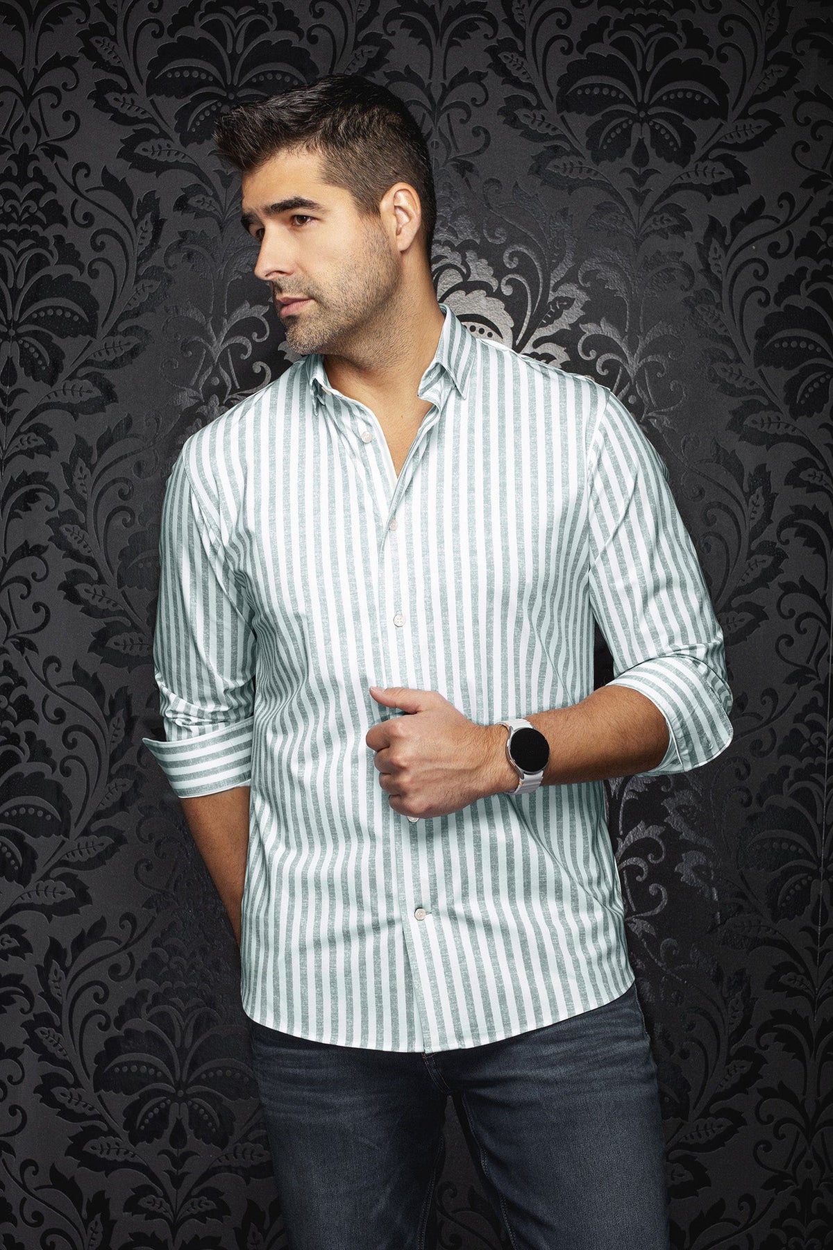 Chemise manches longues en Knit extensible pour homme par Au Noir | TELLY Sage | Boutique Vvög, inventaire complet de la marque Au Noir