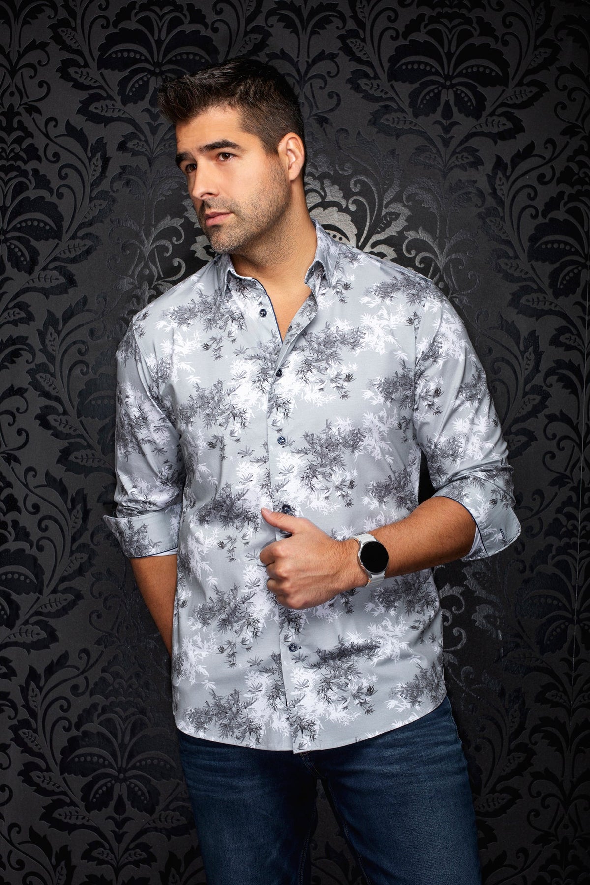 Chemise manches longues en Knit extensible pour homme par Au Noir | TIMOTHY Sauge | Boutique Vvög, inventaire complet de la marque Au Noir
