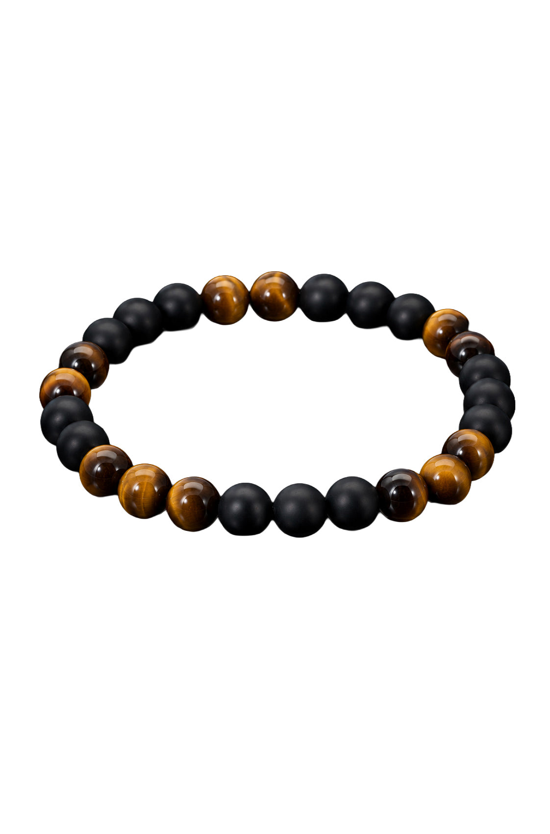 Bracelet à billes noir et brun isolé avec billes lustrées style oeil-de-tigre et billes noires mates pour homme par Au Noir