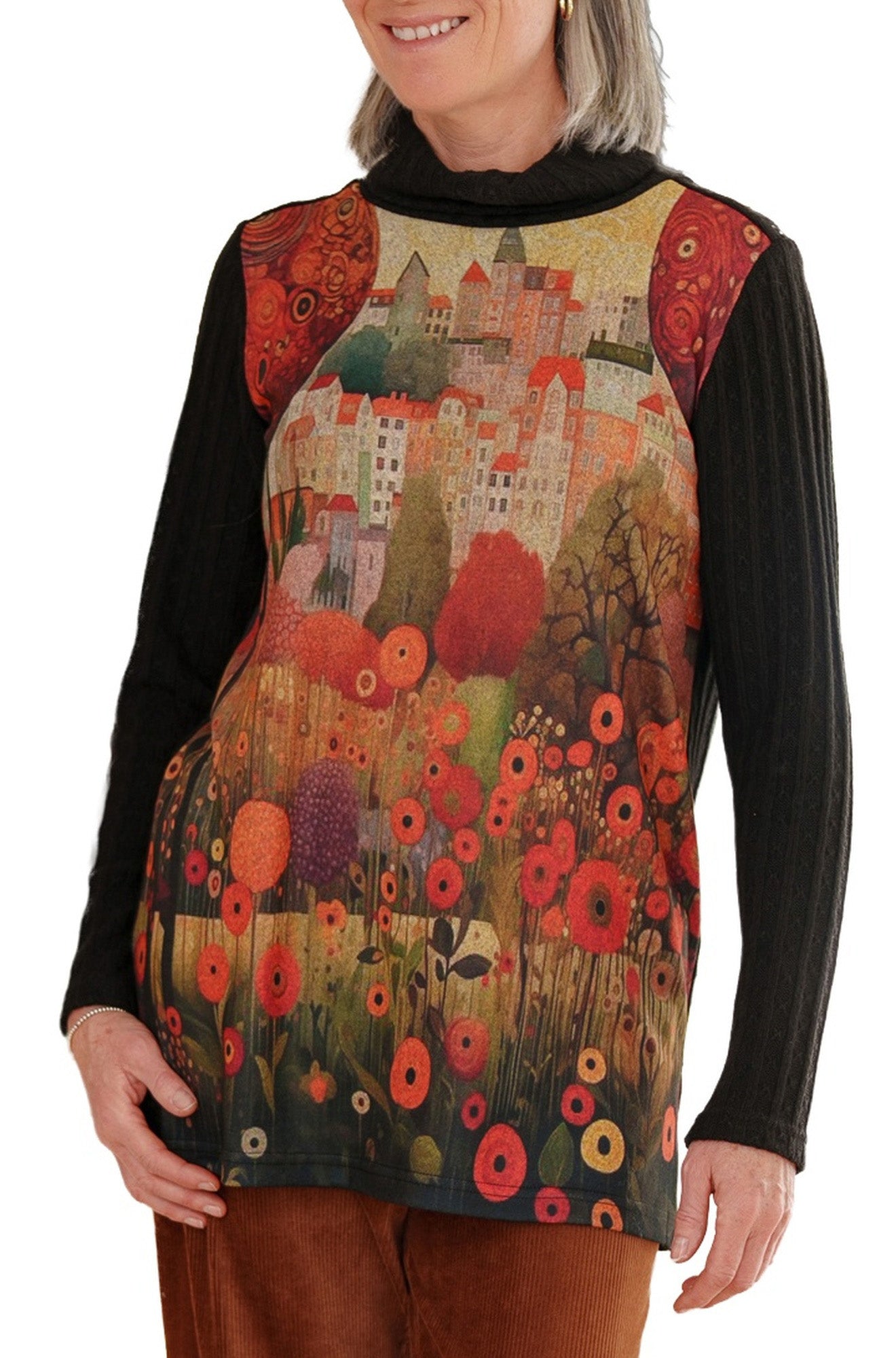 Rien ne se perd, tout se crée women's black long sleeve tunic with turtleneck shown from the front