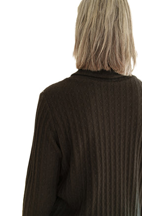 Rien ne se perd, tout se crée women's close back detail of black ribbed knit tunic with high collar
