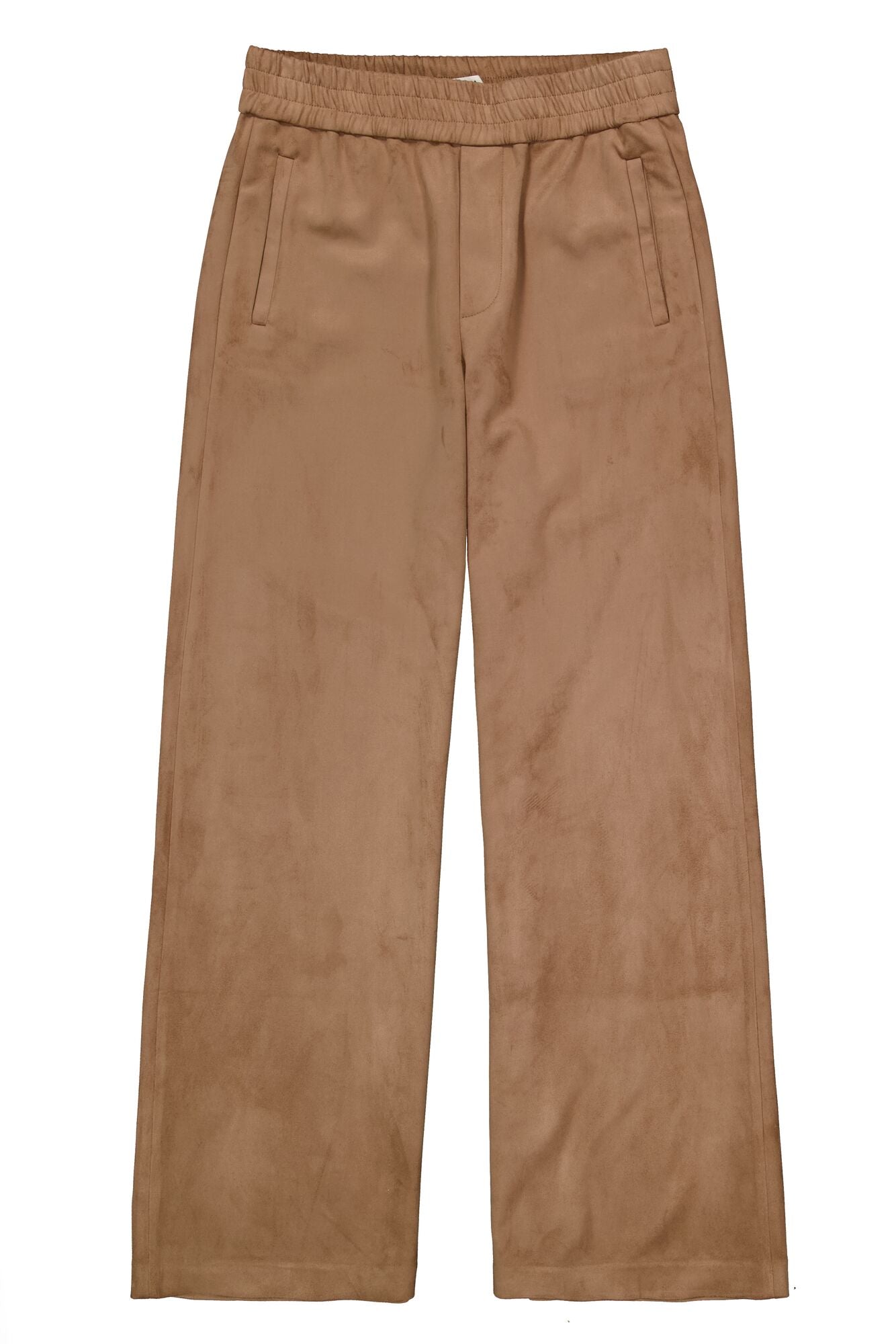 Pantalon jambe large large camel avec taille élastique et poches obliques pour femme par Garcia, vue à plat de face