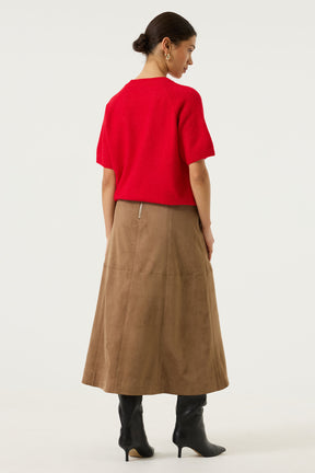 Jupe midi tan avec coutures verticales et fermeture éclair à la taille pour femme par Garcia, vue de dos