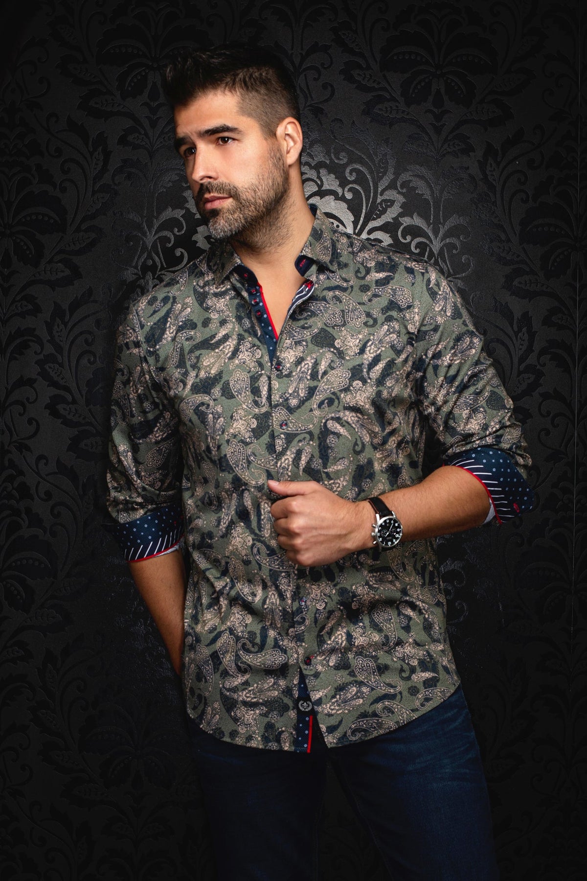 Chemise manches longues en Knit pour homme par Au Noir | VESPER Olive | Boutique Vvög, inventaire complet de la marque Au Noir