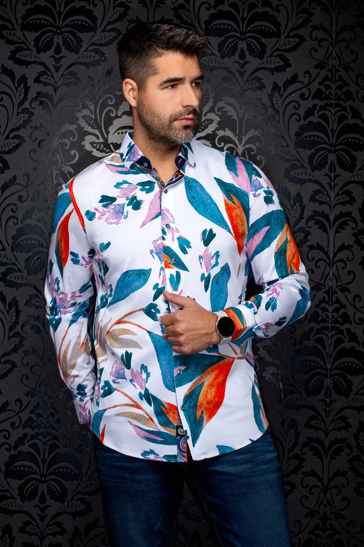 Chemise manches longues en Knit extensible pour homme par Au Noir | VINEHAVEN Blanc Sarcelle | Boutique Vvög, inventaire complet de la marque Au Noir