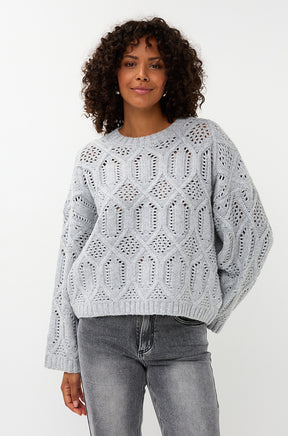 Chandail avec losanges troués pour femme par Esqualo | W2502706 Gris Clair | Boutique Vvög, vêtements mode pour homme et femme