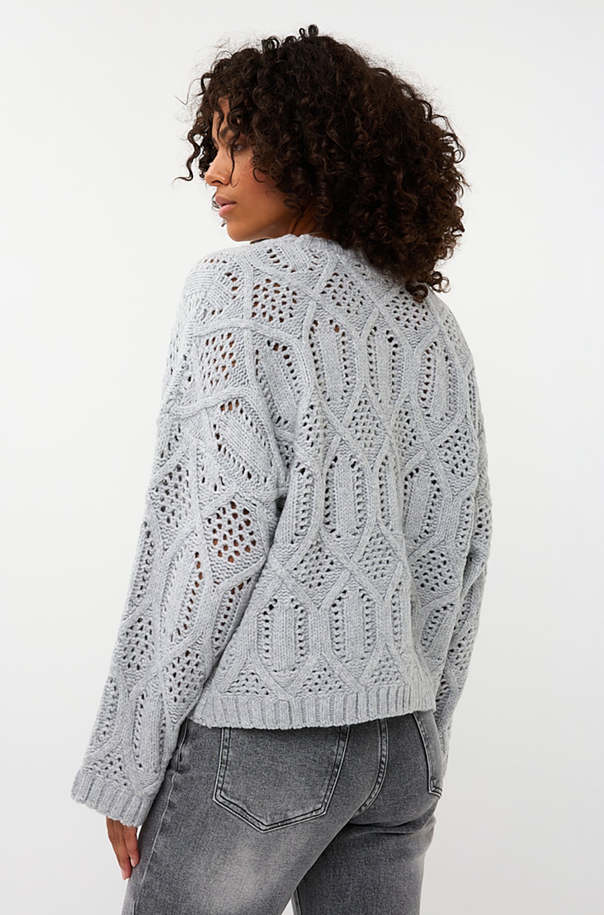 Chandail avec losanges troués pour femme par Esqualo | W2502706 Gris Clair | Boutique Vvög, vêtements mode pour homme et femme