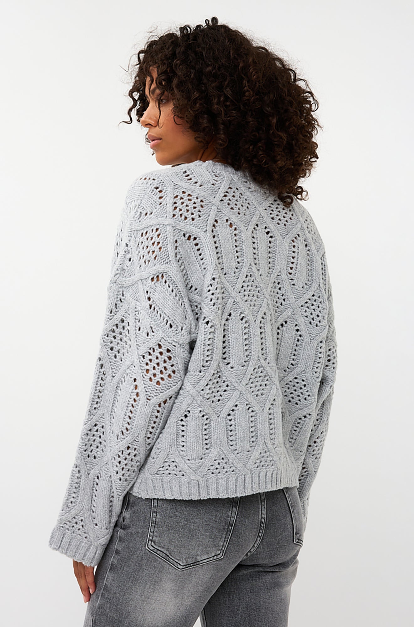 Chandail avec losanges troués pour femme par Esqualo | W2502706 Gris Clair | Boutique Vvög, vêtements mode pour homme et femme