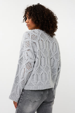 Chandail avec losanges troués pour femme par Esqualo | W2502706 Gris Clair | Boutique Vvög, vêtements mode pour homme et femme