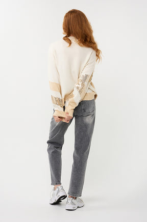 Chandail manches longues pour femme par Esqualo | W2527705 Blanc Cassé/Sable | Boutique Vvög, vêtements mode pour homme et femme