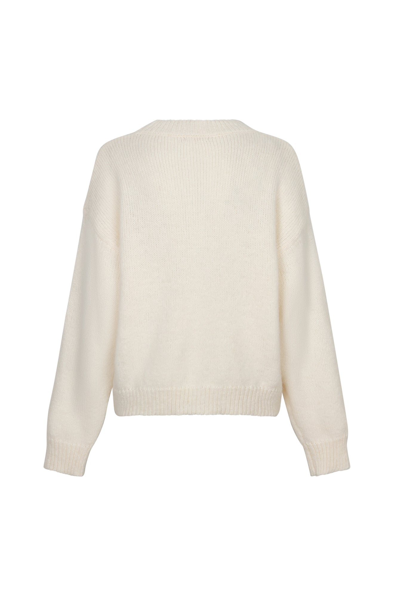 Esqualo women's cream knit long-sleeve knit sweater with crewneck, ribbed hem and cuffs shown from the back