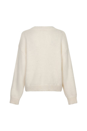Esqualo women's cream knit long-sleeve knit sweater with crewneck, ribbed hem and cuffs shown from the back