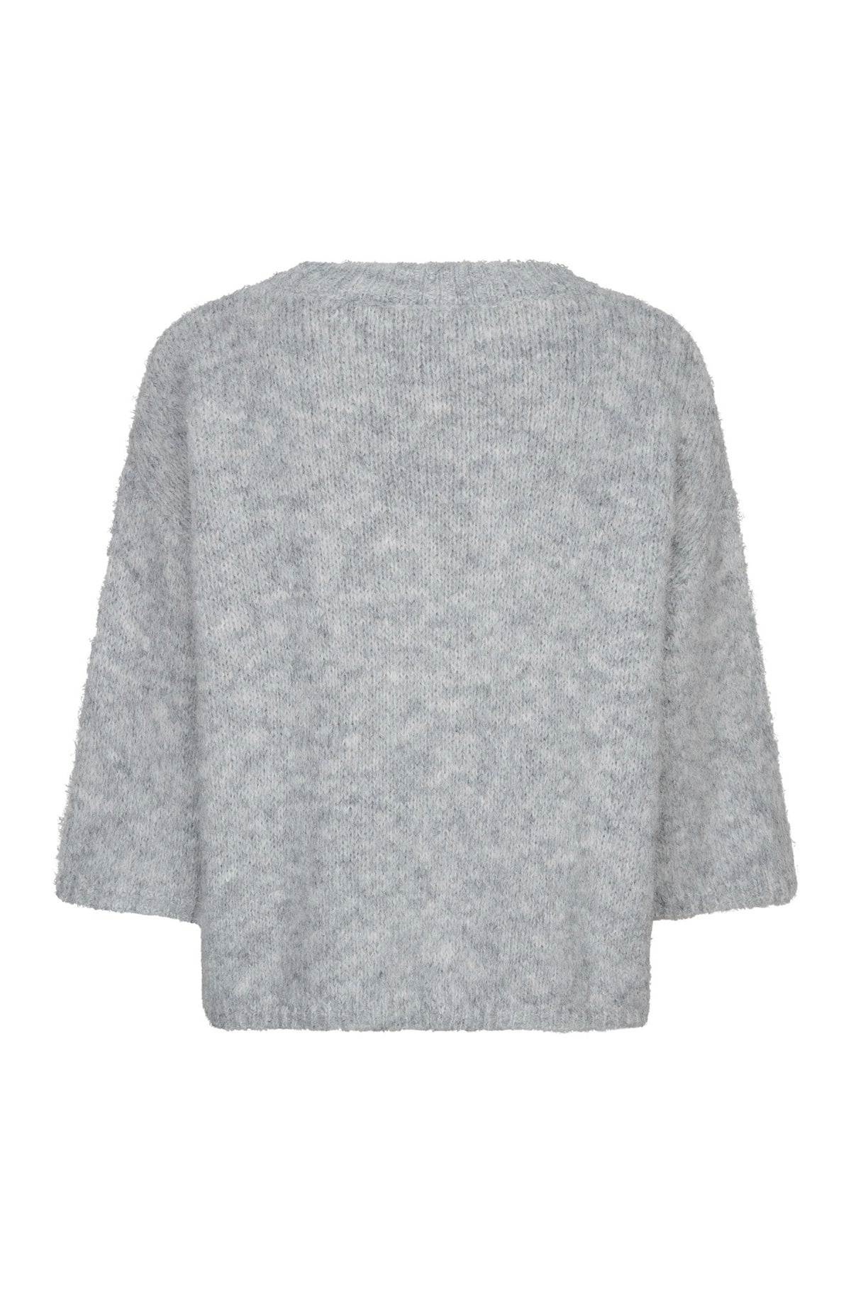 Tricot tricoté gris pâle à manches larges et ourlet droit côtelé pour femme par Esqualo, vue de dos