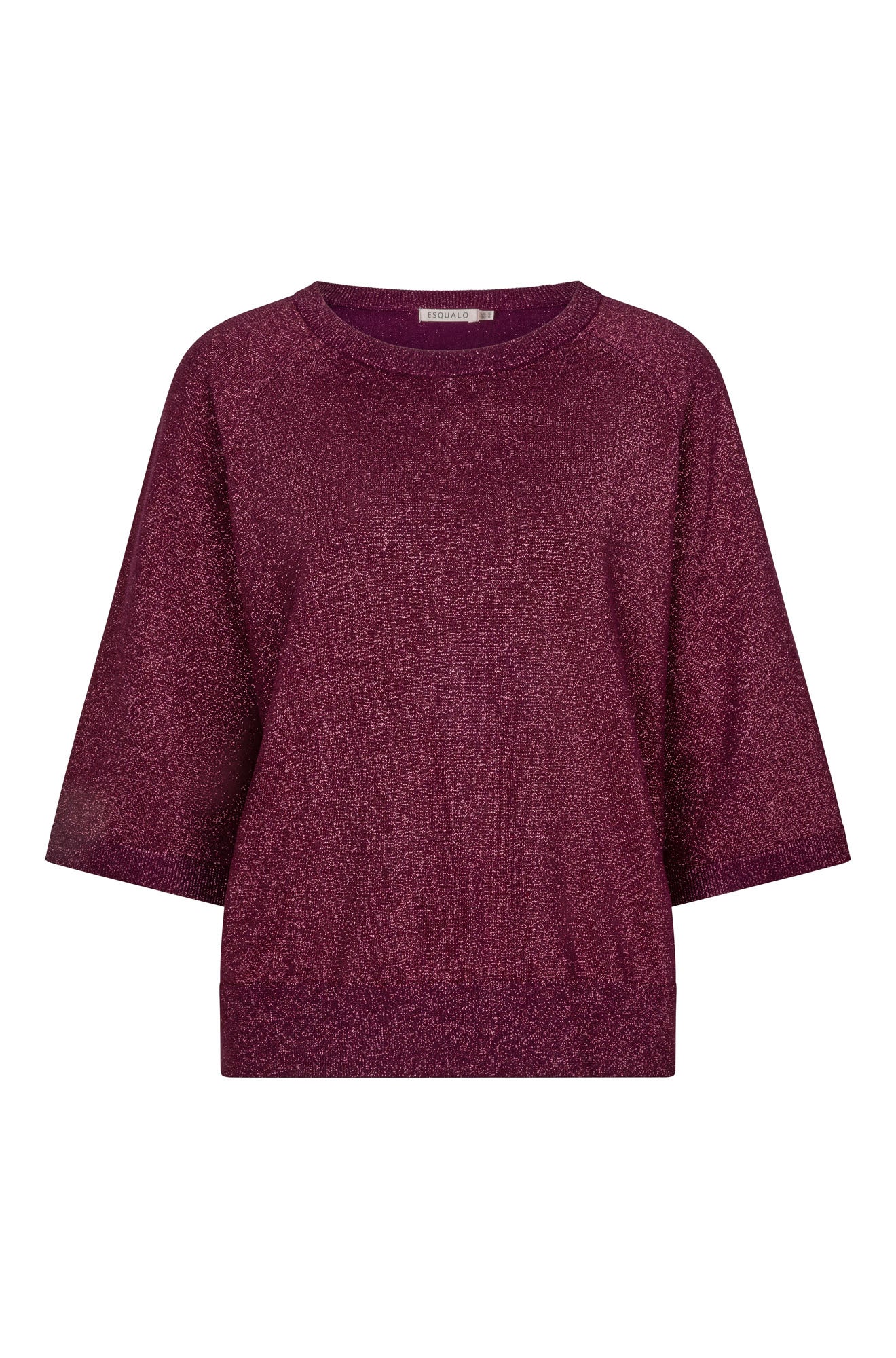 Esqualo women's burgundy metallic crewneck Short-sleeve T-Shirt with wide sleeves and ribbed trim, front view