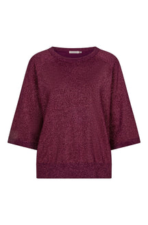 T-Shirt métallique bourgogne à manches larges et bordures côtelées pour femme par Esqualo, vue de face