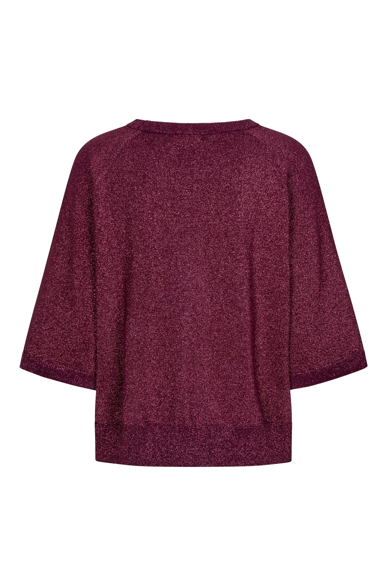 Esqualo women's burgundy metallic crewneck Short-sleeve T-Shirt with wide sleeves and ribbed hem, back view
