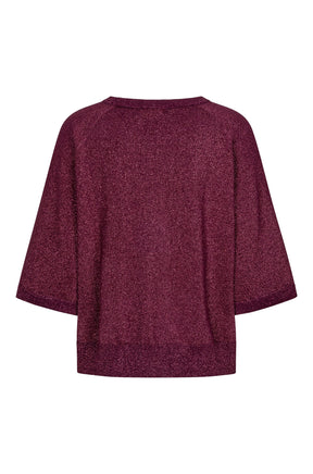 Esqualo women's burgundy metallic crewneck Short-sleeve T-Shirt with wide sleeves and ribbed hem, back view