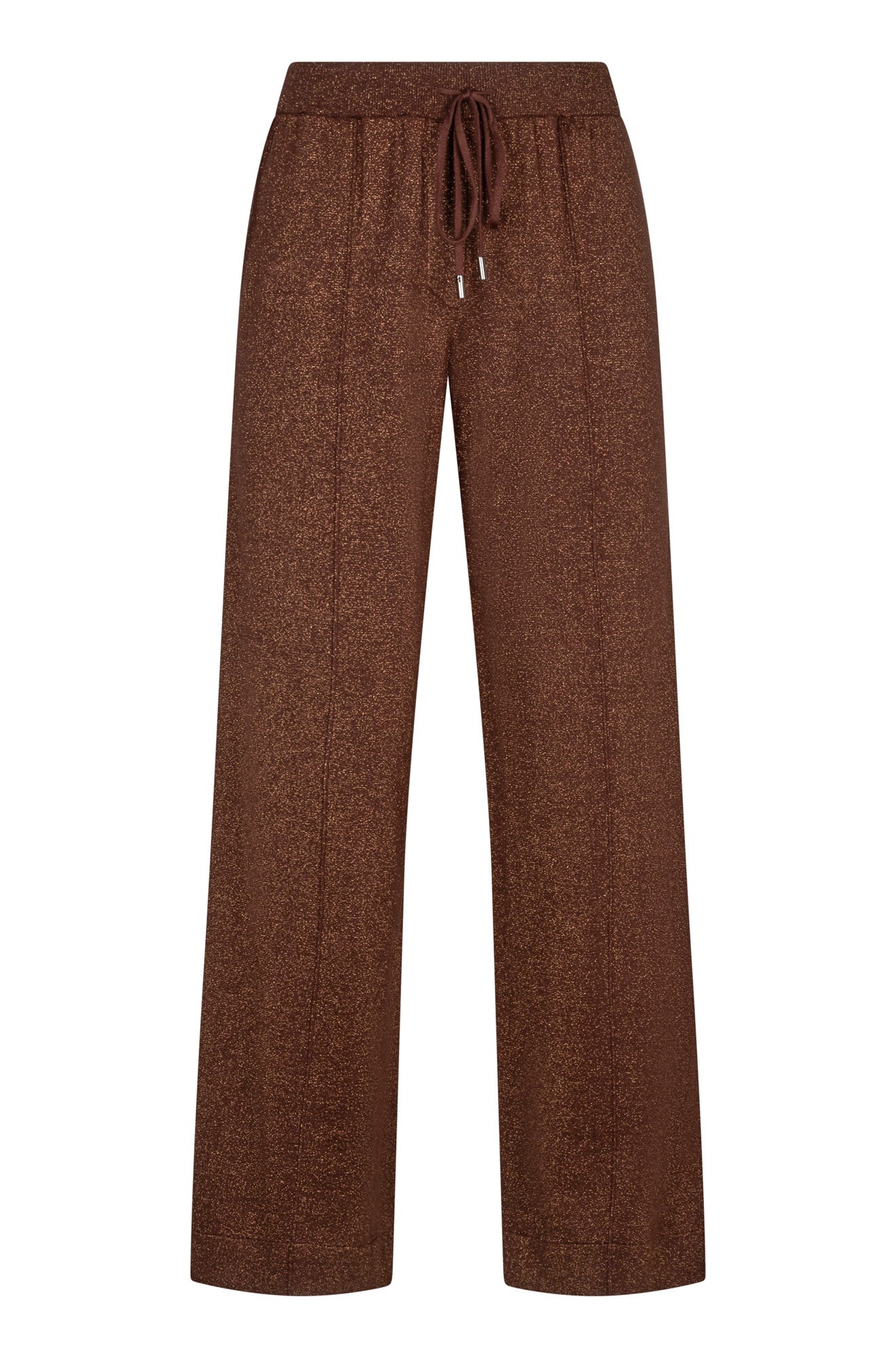 Esqualo women's brown copper metallic wide-leg drawstring wide-leg pants with a drawstring waist, front view