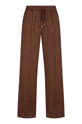 Esqualo women's brown copper metallic wide-leg drawstring wide-leg pants with a drawstring waist, front view
