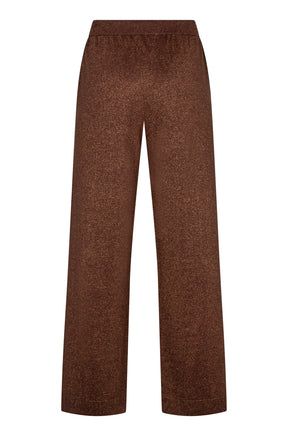 Esqualo women's brown copper metallic wide-leg drawstring wide-leg pants with a flat waistband shown from the back