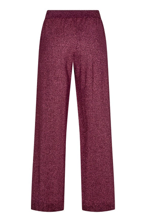 Vue arrière d’un pantalon large à cordon bourgogne métallisé à jambe large et taille élastique lisse pour femme par Esqualo
