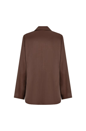 Veston brun uni avec manches longues, col cranté et couture centrale pour femme par Esqualo, vue de dos