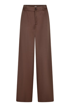 Pantalon brun à jambe large avec braguette boutonnée, passants et ourlets piqués pour femme par Esqualo, vue avant