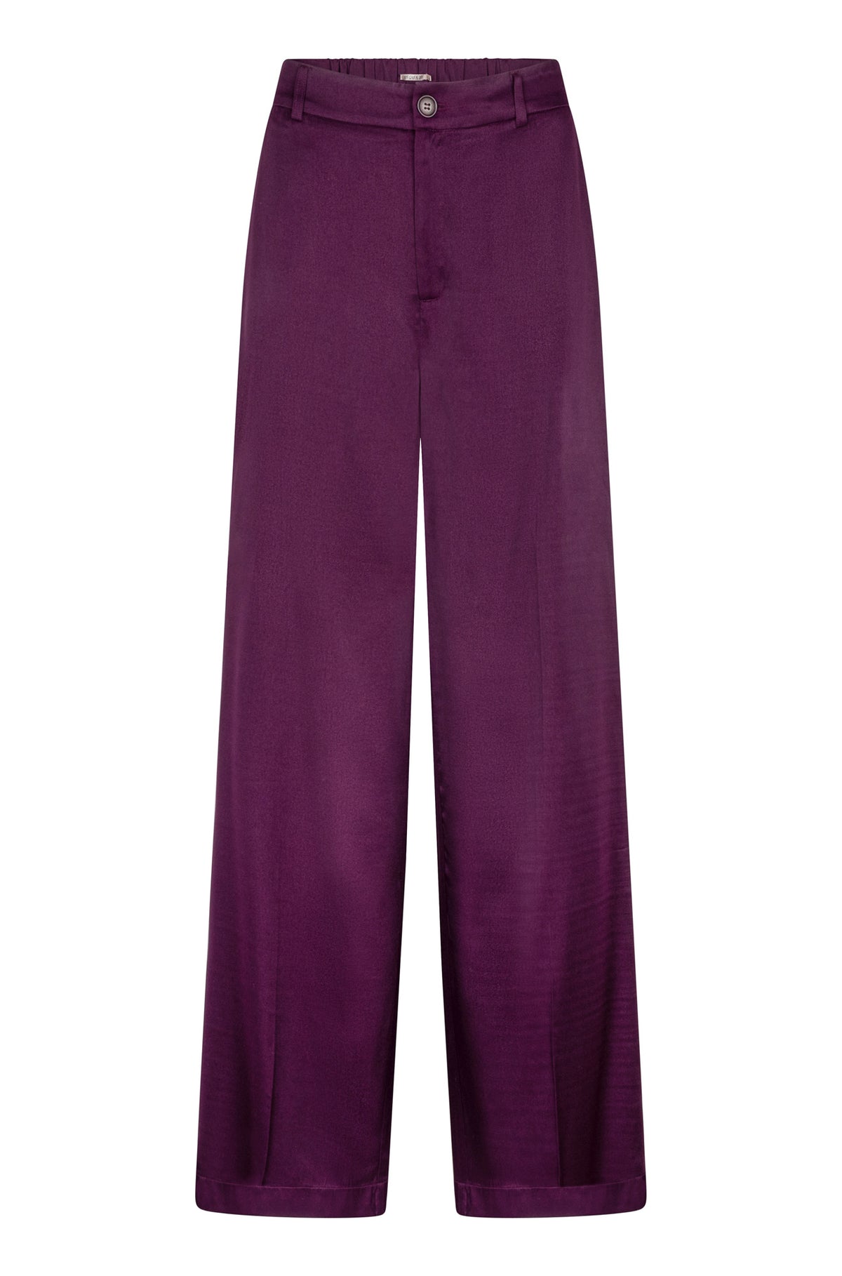 Pantalon à jambe large ample prune satiné avec braguette boutonnée et passants pour femme par Esqualo, vue avant