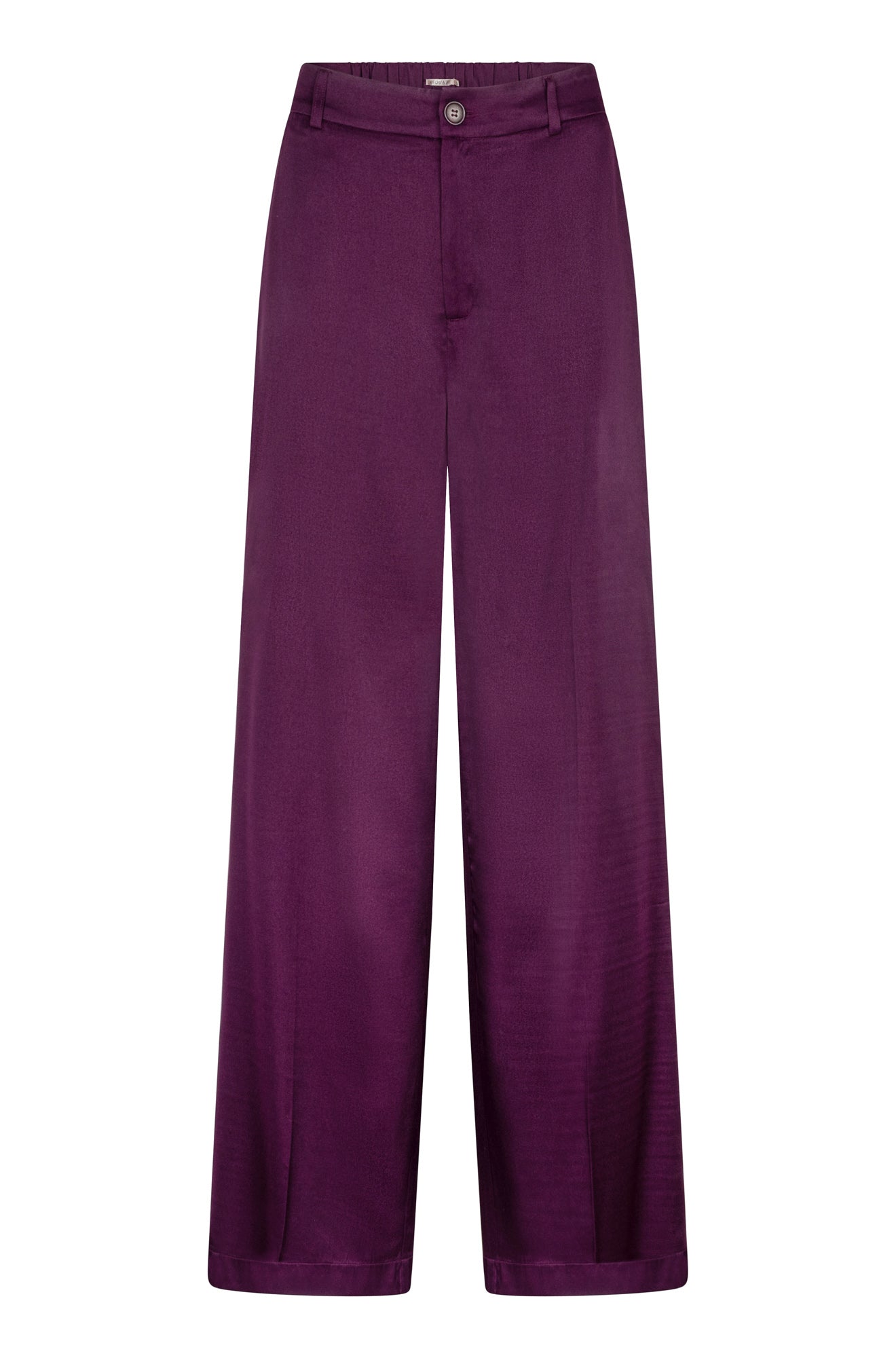 Pantalon à jambe large ample prune satiné avec braguette boutonnée et passants pour femme par Esqualo, vue avant